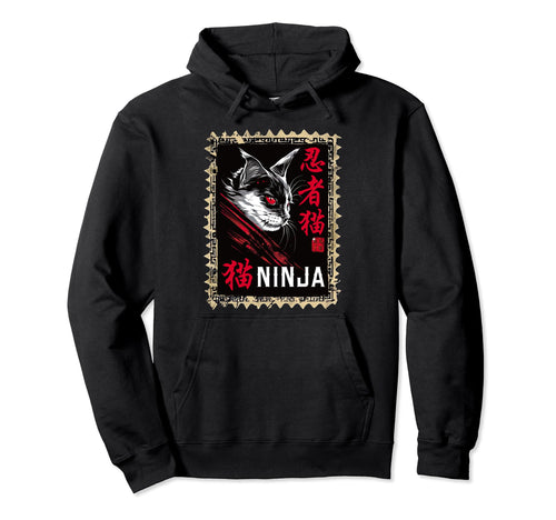 Creepy Ninja Cat Japanese Vaporwave Hoodie - Aesthetic Graphic for Adults - T-Shirt, Sweatshirt, Hoodie
