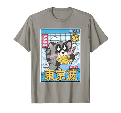 Raccoon Eating Ramen Kawaii Vaporwave T-Shirt - Streetwear Style Unisex - T-Shirt, Sweatshirt, Hoodie