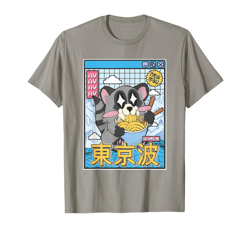 Raccoon Eating Ramen Kawaii Vaporwave T-Shirt - Streetwear Style Unisex - T-Shirt, Sweatshirt, Hoodie