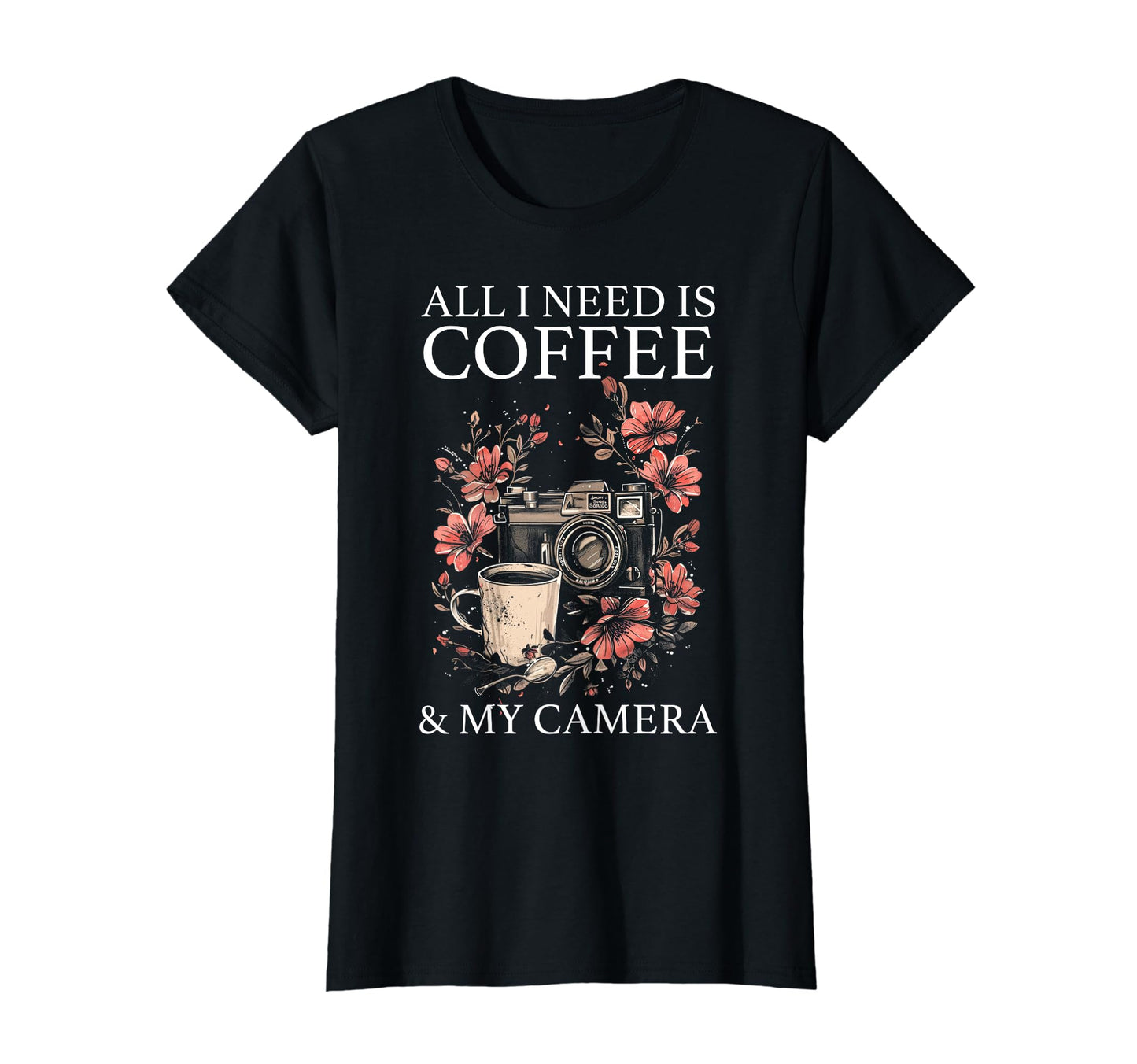 Photographer Coffee Camera Flowers T-Shirt - Minimalist Print Unisex - T-Shirt, Sweatshirt, Hoodie