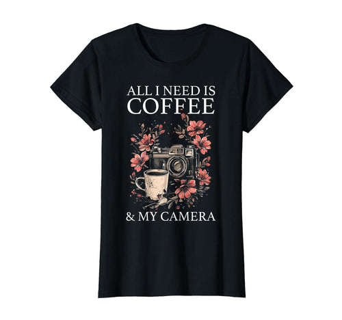 Photographer Coffee Camera Flowers T-Shirt - Minimalist Print Unisex - T-Shirt, Sweatshirt, Hoodie
