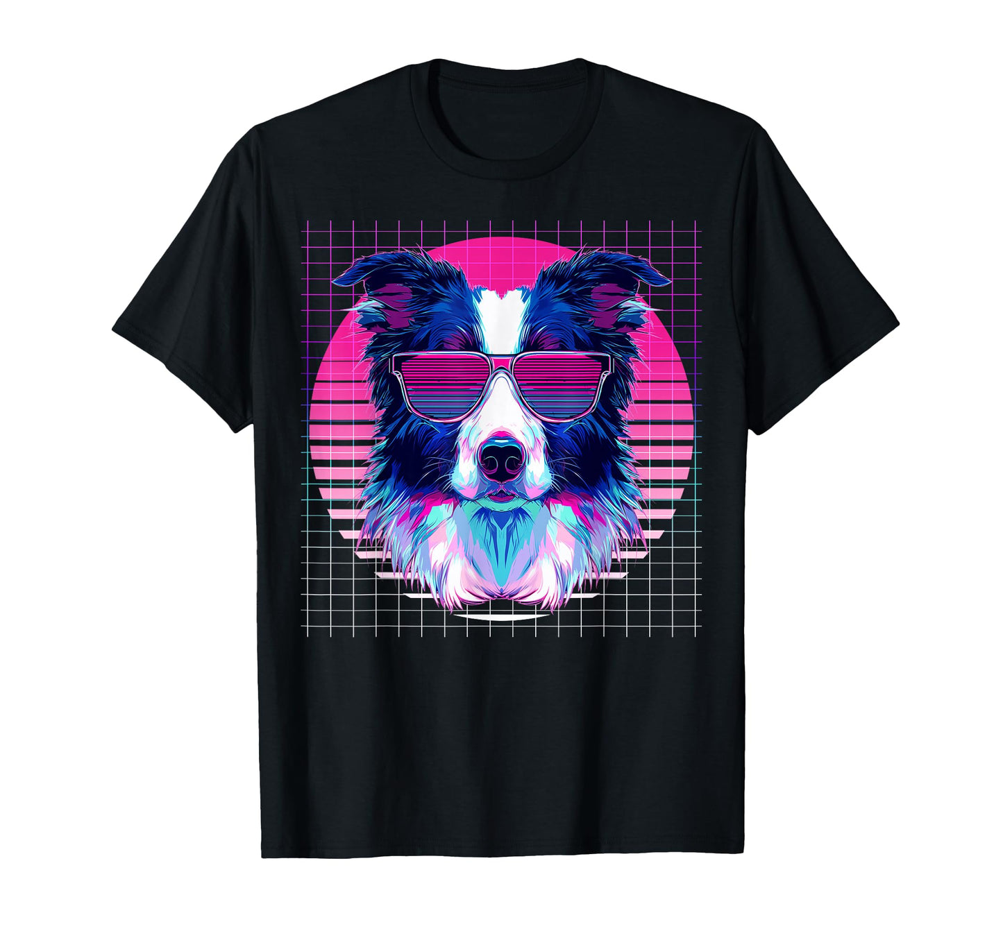 Border Collie Sunglasses Dog Vaporwave T-Shirt - Unique Graphic Unisex - T-Shirt, Sweatshirt, Hoodie