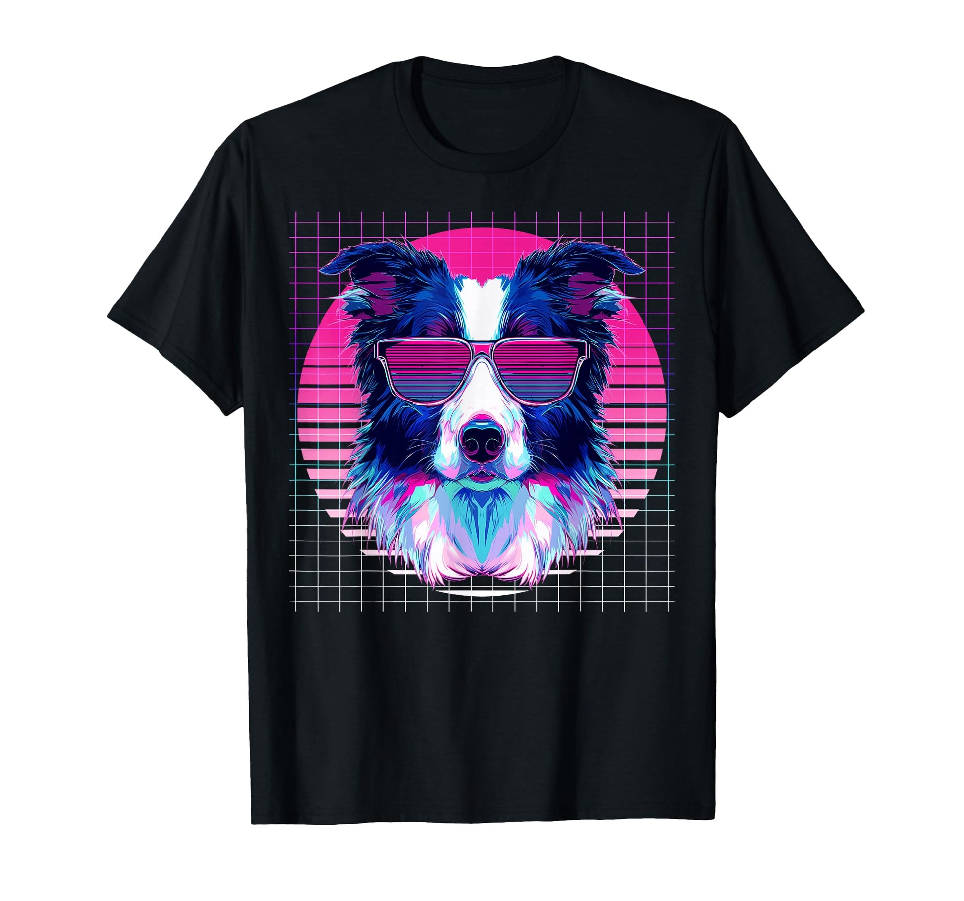 Border Collie Sunglasses Dog Vaporwave T-Shirt - Unique Graphic Unisex - T-Shirt, Sweatshirt, Hoodie