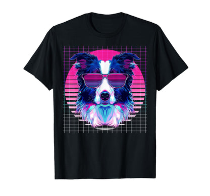 Border Collie Sunglasses Dog Vaporwave T-Shirt - Unique Graphic Unisex - T-Shirt, Sweatshirt, Hoodie