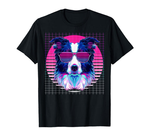Border Collie Sunglasses Dog Vaporwave T-Shirt - Unique Graphic Unisex - T-Shirt, Sweatshirt, Hoodie