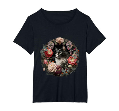 Boho Black Cat Flower Kawaii Peony T-Shirt - Aesthetic Graphic for Adults - T-Shirt, Sweatshirt, Hoodie