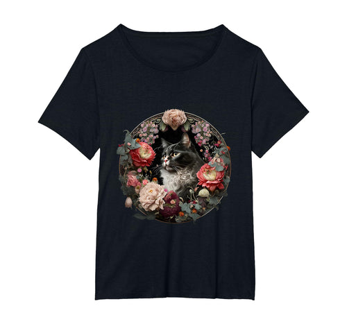 Boho Black Cat Flower Kawaii Peony T-Shirt - Aesthetic Graphic for Adults - T-Shirt, Sweatshirt, Hoodie