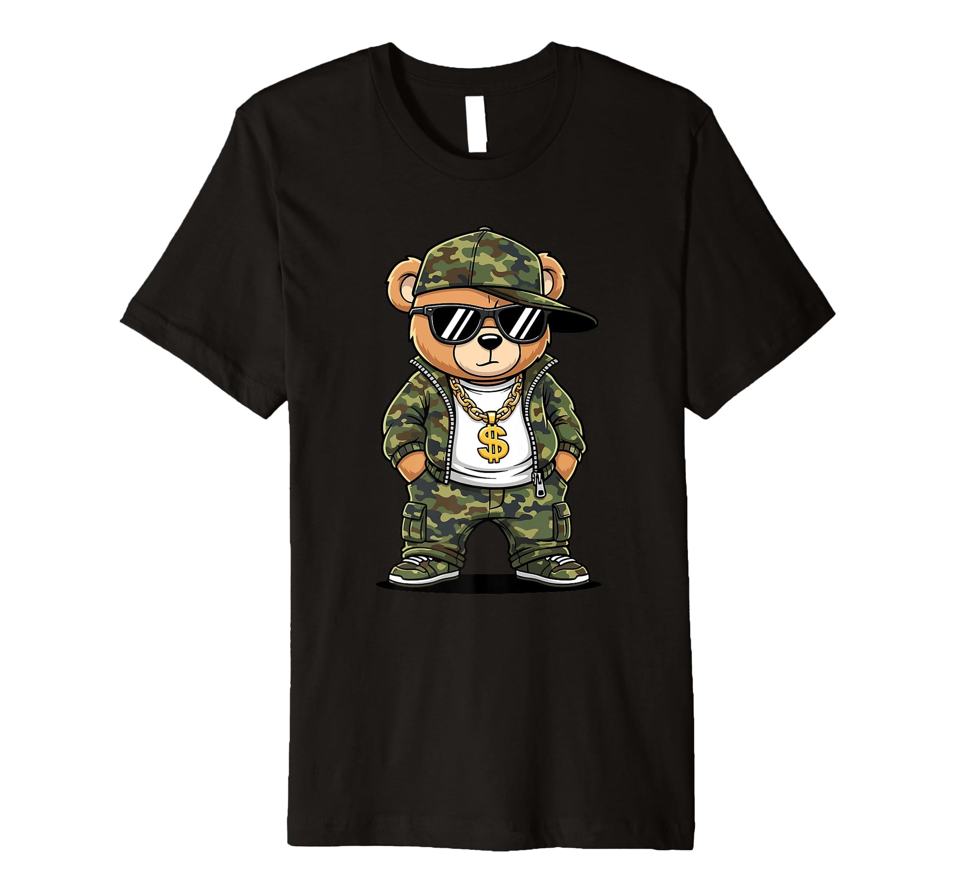 Camoflage Hip Hop Bear 80S 90S Old T-Shirt - Aesthetic Graphic for Adults - T-Shirt, Sweatshirt, Hoodie