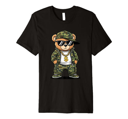 Camoflage Hip Hop Bear 80S 90S Old T-Shirt - Aesthetic Graphic for Adults - T-Shirt, Sweatshirt, Hoodie