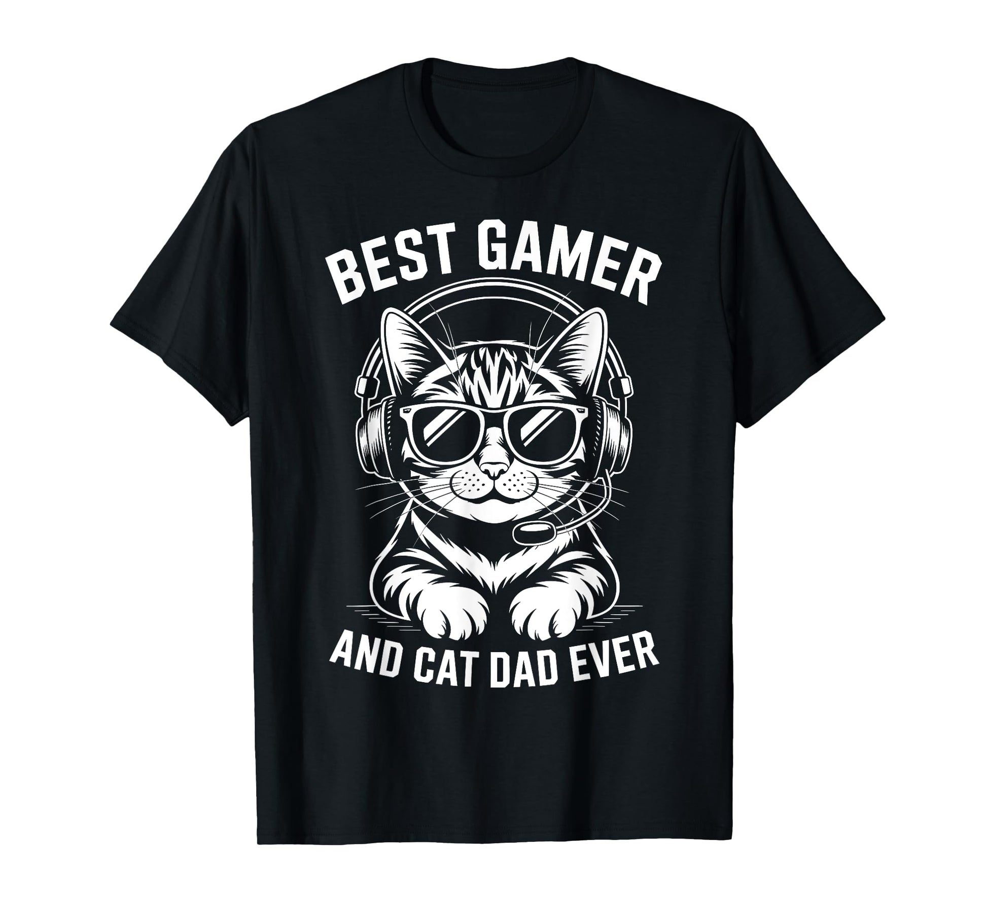 Best Gamer Cat Dad Ever Funny Gaming T-Shirt - Custom Art Print for Adults - T-Shirt, Sweatshirt, Hoodie