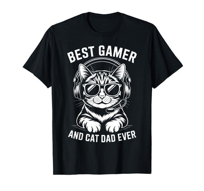 Best Gamer Cat Dad Ever Funny Gaming T-Shirt - Custom Art Print for Adults - T-Shirt, Sweatshirt, Hoodie