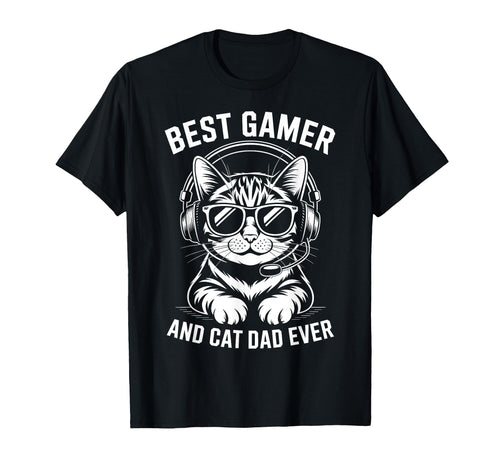 Best Gamer Cat Dad Ever Funny Gaming T-Shirt - Custom Art Print for Adults - T-Shirt, Sweatshirt, Hoodie