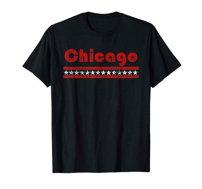 Chicago Illinois Three Stripe Star T-Shirt - Fun Novelty Design Men Women - T-Shirt, Sweatshirt, Hoodie