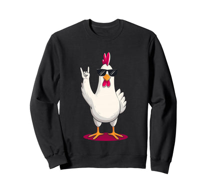 Chicken Funny Animal Cartoon Rock Sweatshirt - Minimalist Print for Adults - T-Shirt, Sweatshirt, Hoodie
