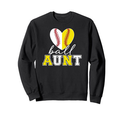 Ball Aunt Heart Softball Baseball Sweatshirt - Aesthetic Graphic Unisex - T-Shirt, Sweatshirt, Hoodie