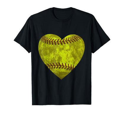 Softball Distressed Heart Mom Love T-Shirt - Trendy Graphic Unisex - T-Shirt, Sweatshirt, Hoodie