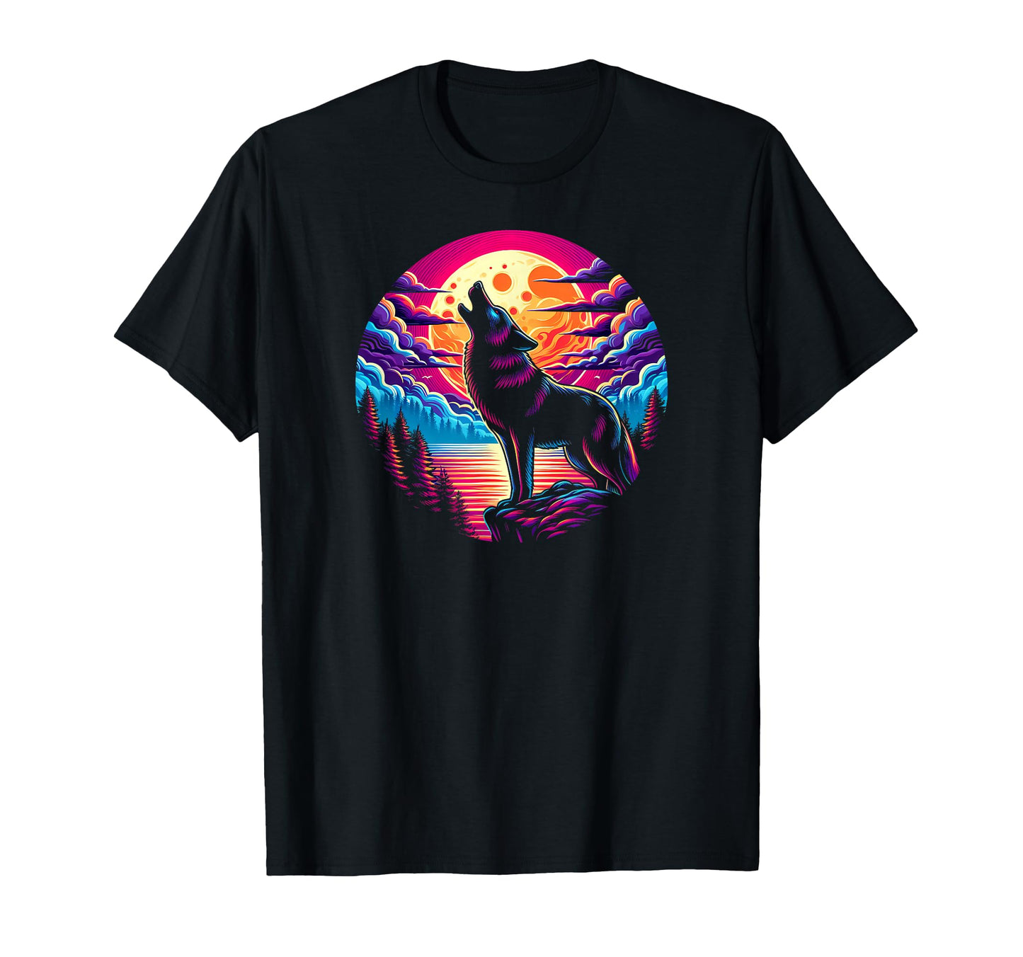 Vaporwave Aesthetic Howling Wolf T-Shirt - Unique Graphic for Adults - T-Shirt, Sweatshirt, Hoodie