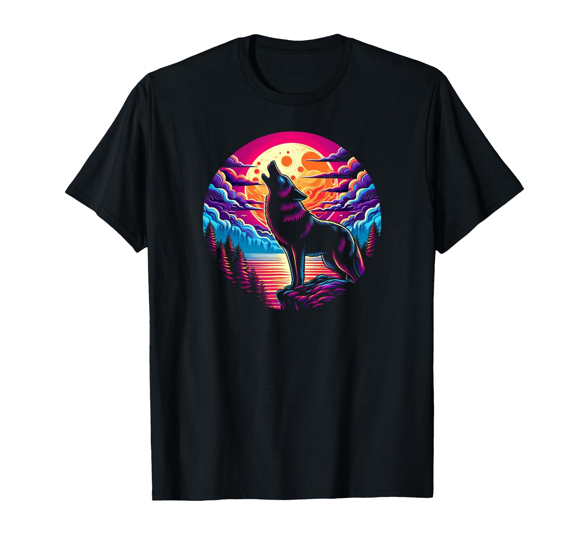 Vaporwave Aesthetic Howling Wolf T-Shirt - Unique Graphic for Adults - T-Shirt, Sweatshirt, Hoodie