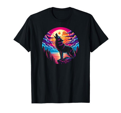 Vaporwave Aesthetic Howling Wolf T-Shirt - Unique Graphic for Adults - T-Shirt, Sweatshirt, Hoodie