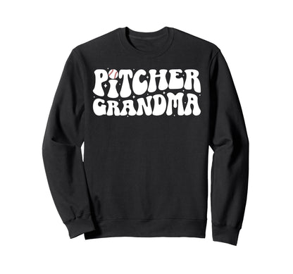 Baseball Pitcher Grandma Groovy Sweatshirt - Minimalist Print for Adults - T-Shirt, Sweatshirt, Hoodie