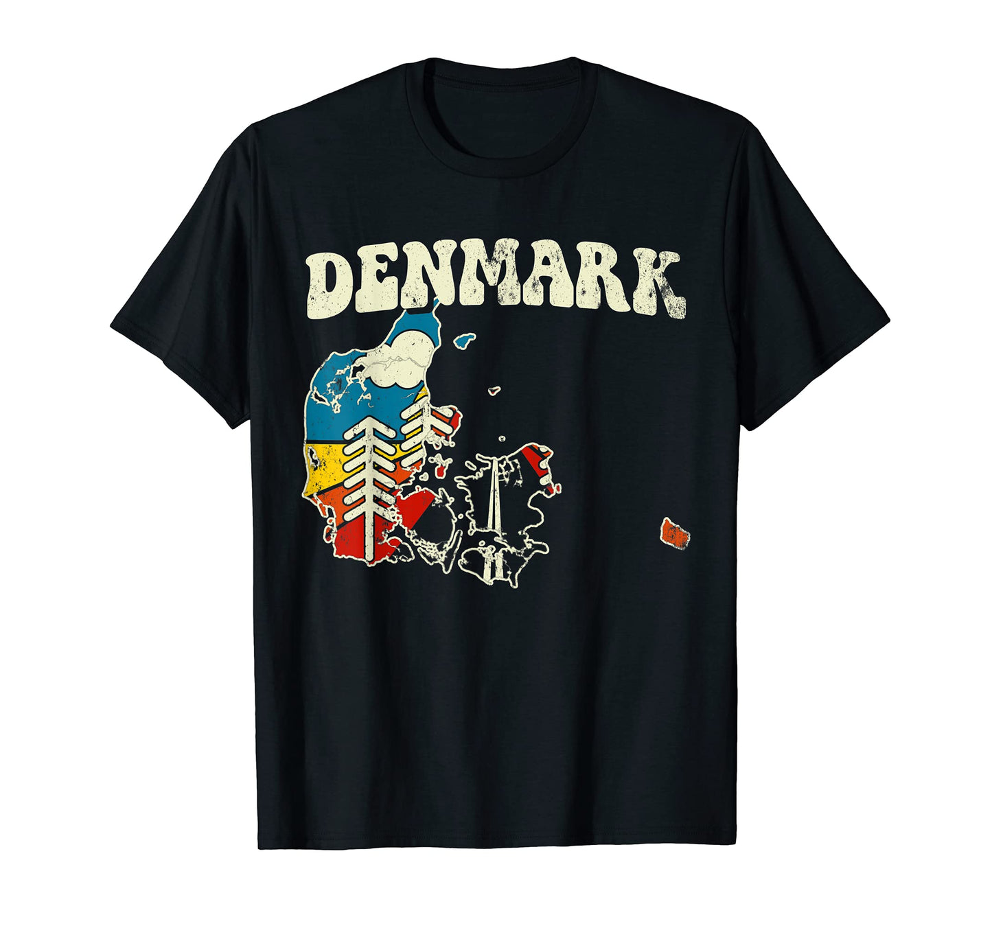 Denmark Danish Country Rainbow 70S Map T-Shirt - Novelty Apparel for Adults - T-Shirt, Sweatshirt, Hoodie