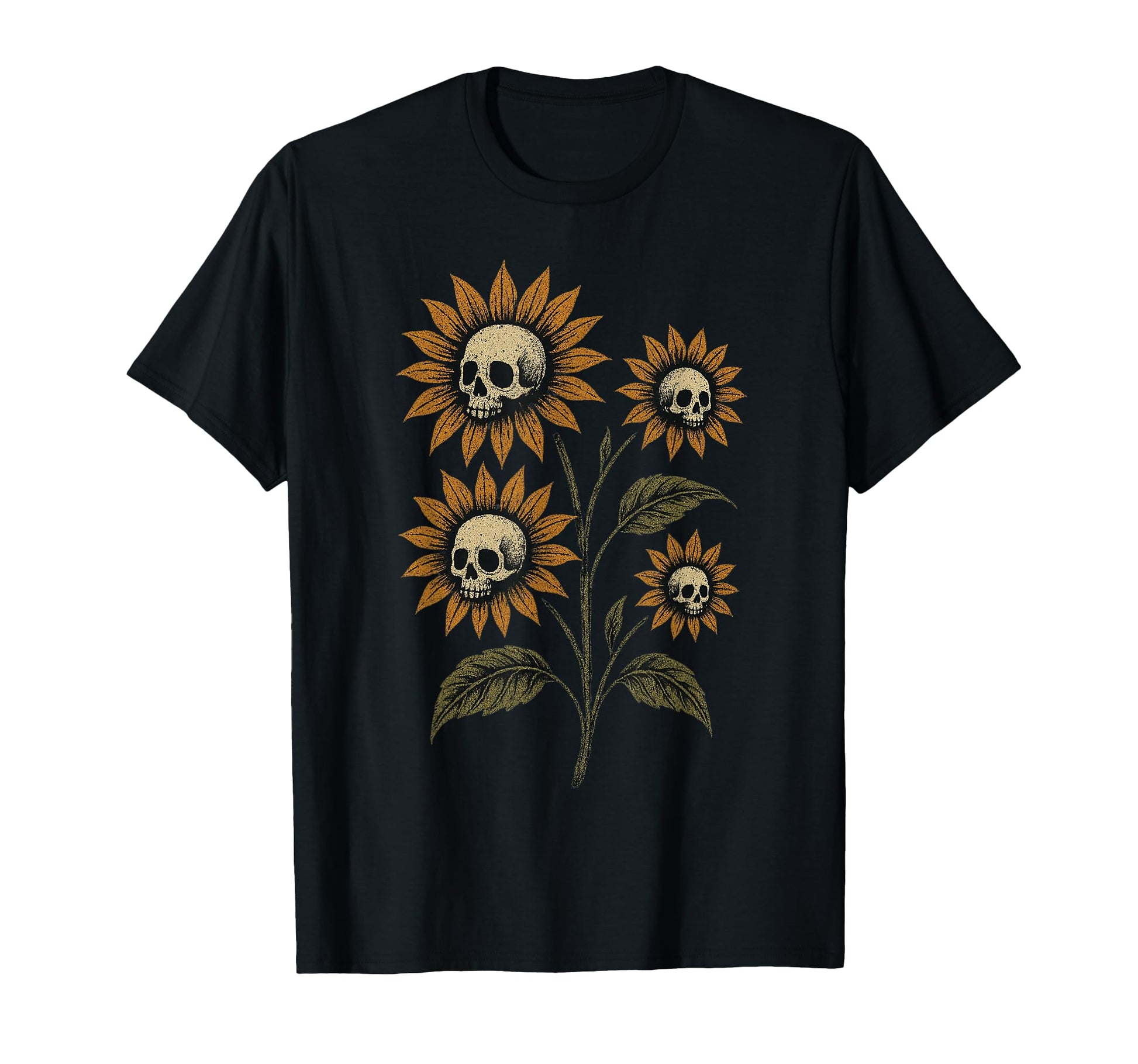 Skull Sunflowers Gothic Goth Creepy T-Shirt - Unique Graphic for Adults - T-Shirt, Sweatshirt, Hoodie