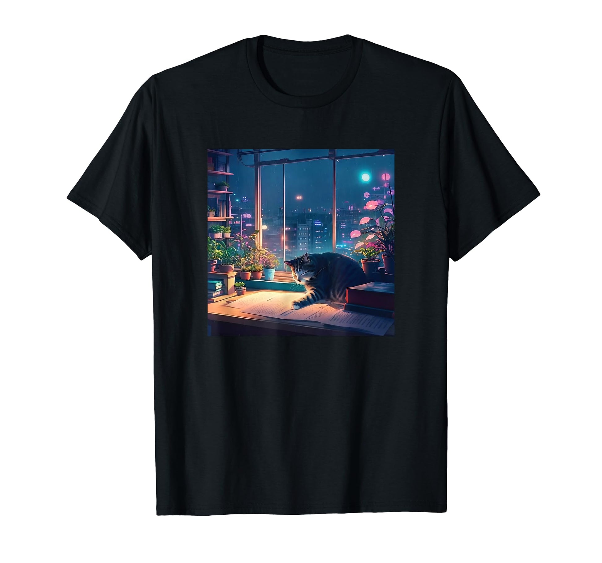 Lofi Cat Japanese Anime 90S Vaporwave T-Shirt - Custom Art Print Unisex - T-Shirt, Sweatshirt, Hoodie