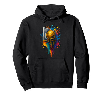 Rainbow Basketball Splash And Hoop Hoodie - Fun Novelty Design Men Women - T-Shirt, Sweatshirt, Hoodie