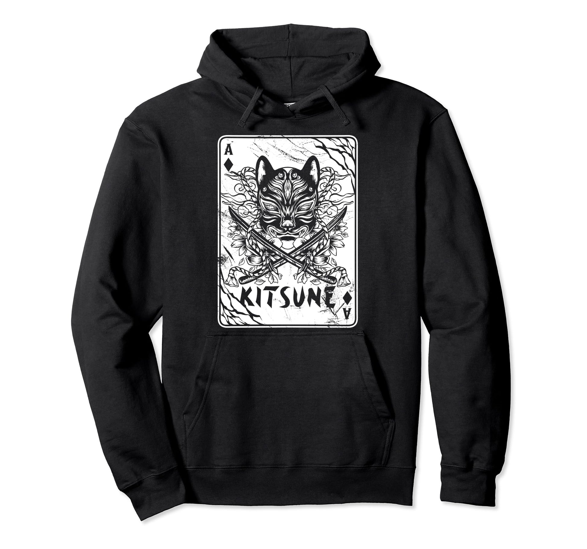Kitsune Japanese Oni Mask Demon Mask Hoodie - Aesthetic Graphic for Adults - T-Shirt, Sweatshirt, Hoodie
