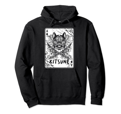 Kitsune Japanese Oni Mask Demon Mask Hoodie - Aesthetic Graphic for Adults - T-Shirt, Sweatshirt, Hoodie