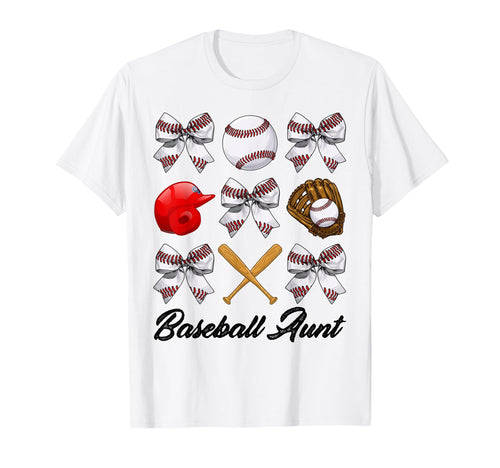 Baseball Aunt Bow Baseball Mom T-Shirt - Custom Art Print Men Women - T-Shirt, Sweatshirt, Hoodie