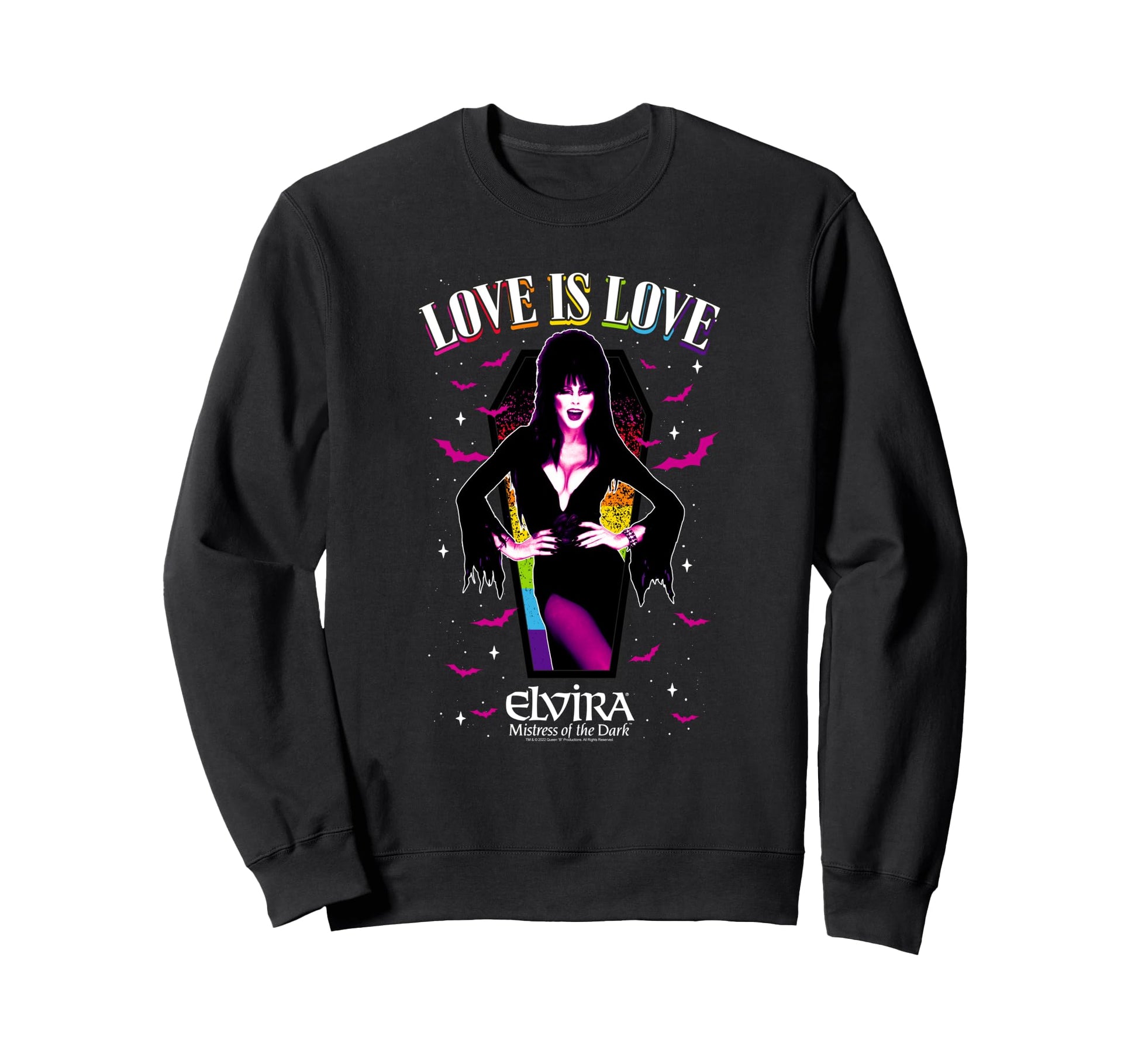 Elvira Love Is Love Rainbow Coffin Sweatshirt - Streetwear Style for Adults - T-Shirt, Sweatshirt, Hoodie