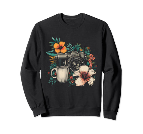Photographer Coffee Camera Flowers Sweatshirt - Graphic Print Unisex - T-Shirt, Sweatshirt, Hoodie