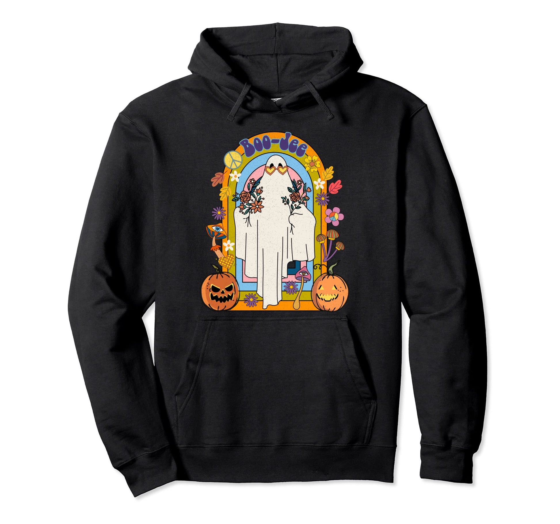 Hippie Floral Ghost Rainbow Bad Boo Jee Hoodie - Novelty Apparel Unisex - T-Shirt, Sweatshirt, Hoodie