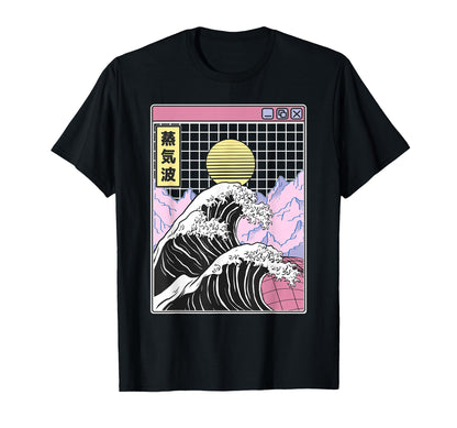 Great Wave Off Kanagawa Grid Kawaii T-Shirt - Minimalist Print Unisex - T-Shirt, Sweatshirt, Hoodie