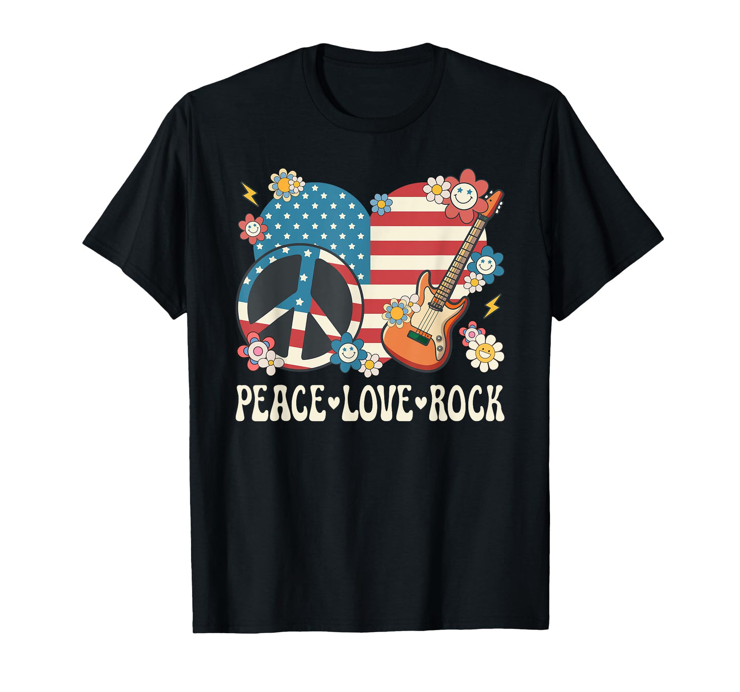 Peace Love Rock And Roll American Flag T-Shirt - Novelty Apparel Men Women - T-Shirt, Sweatshirt, Hoodie