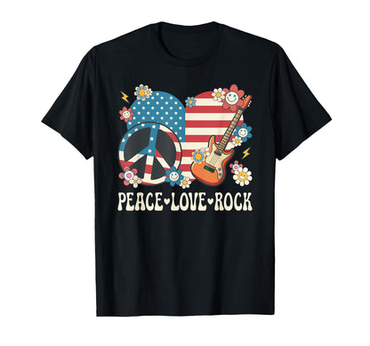 Peace Love Rock And Roll American Flag T-Shirt - Novelty Apparel Men Women - T-Shirt, Sweatshirt, Hoodie