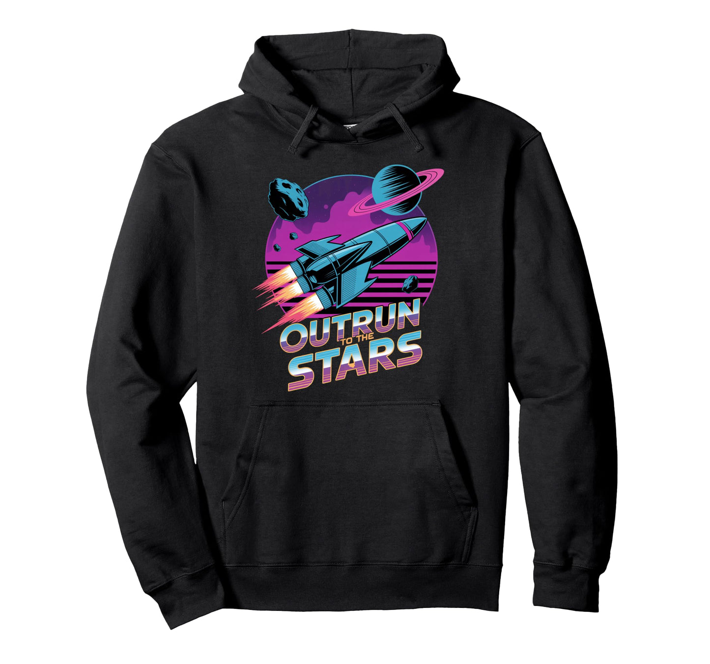 Outrun To Stars Space Rocket Hoodie - Aesthetic Graphic for Adults - T-Shirt, Sweatshirt, Hoodie