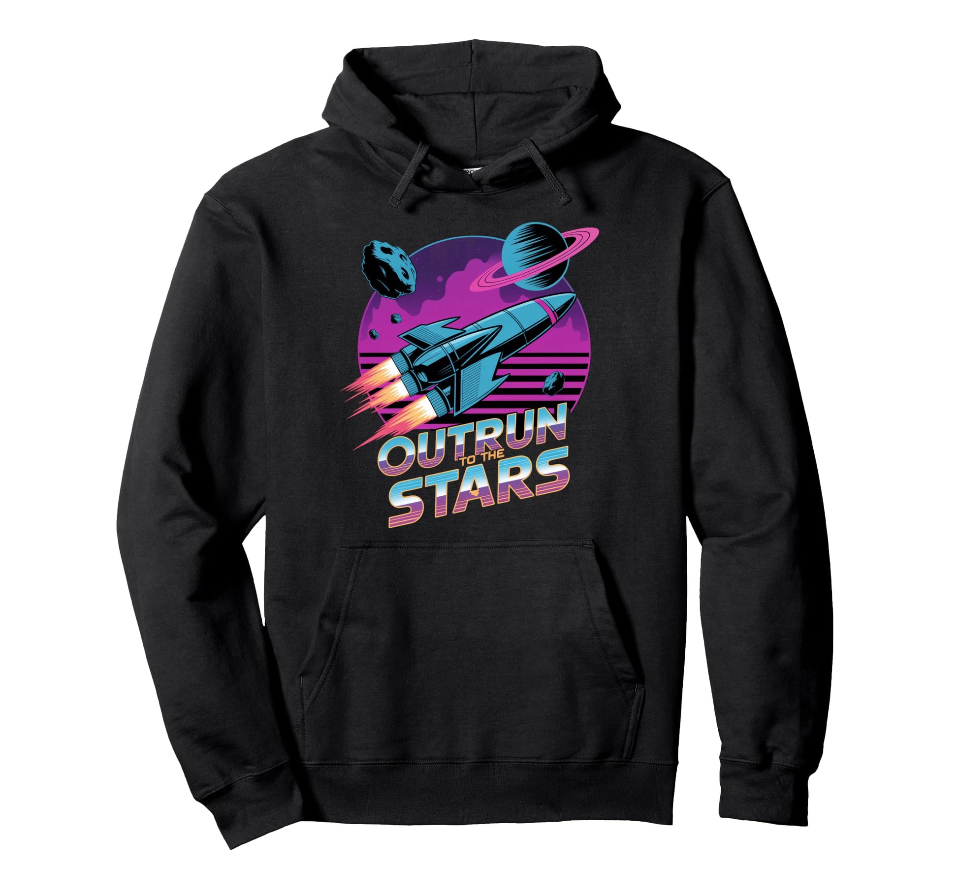 Outrun To Stars Space Rocket Hoodie - Aesthetic Graphic for Adults - T-Shirt, Sweatshirt, Hoodie