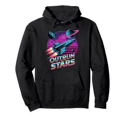 Outrun To Stars Space Rocket Hoodie - Aesthetic Graphic for Adults - T-Shirt, Sweatshirt, Hoodie