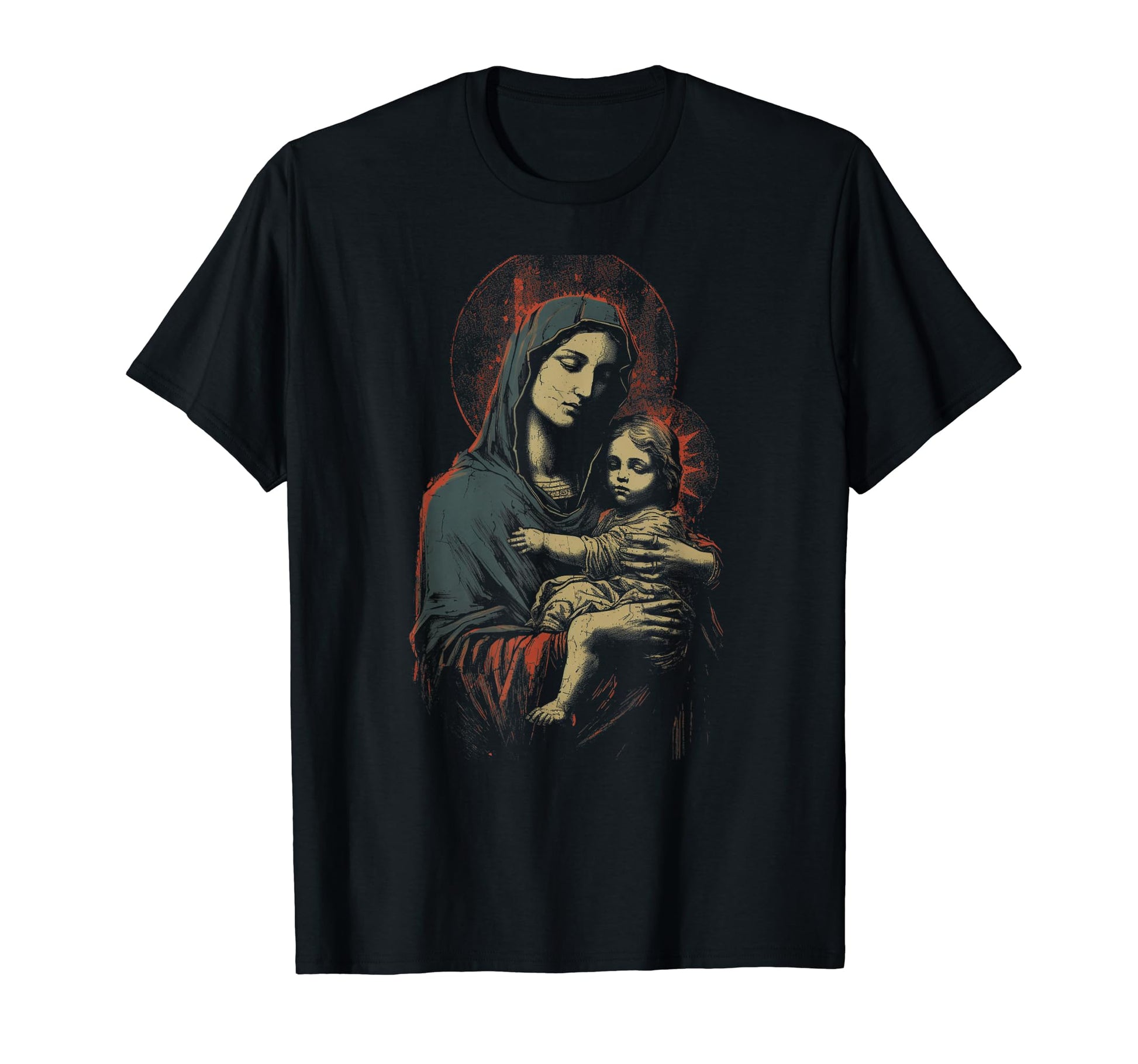 Mary Jesus Distressed 90S Goth T-Shirt - Custom Art Print for Adults - T-Shirt, Sweatshirt, Hoodie