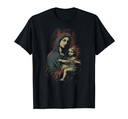 Mary Jesus Distressed 90S Goth T-Shirt - Custom Art Print for Adults - T-Shirt, Sweatshirt, Hoodie