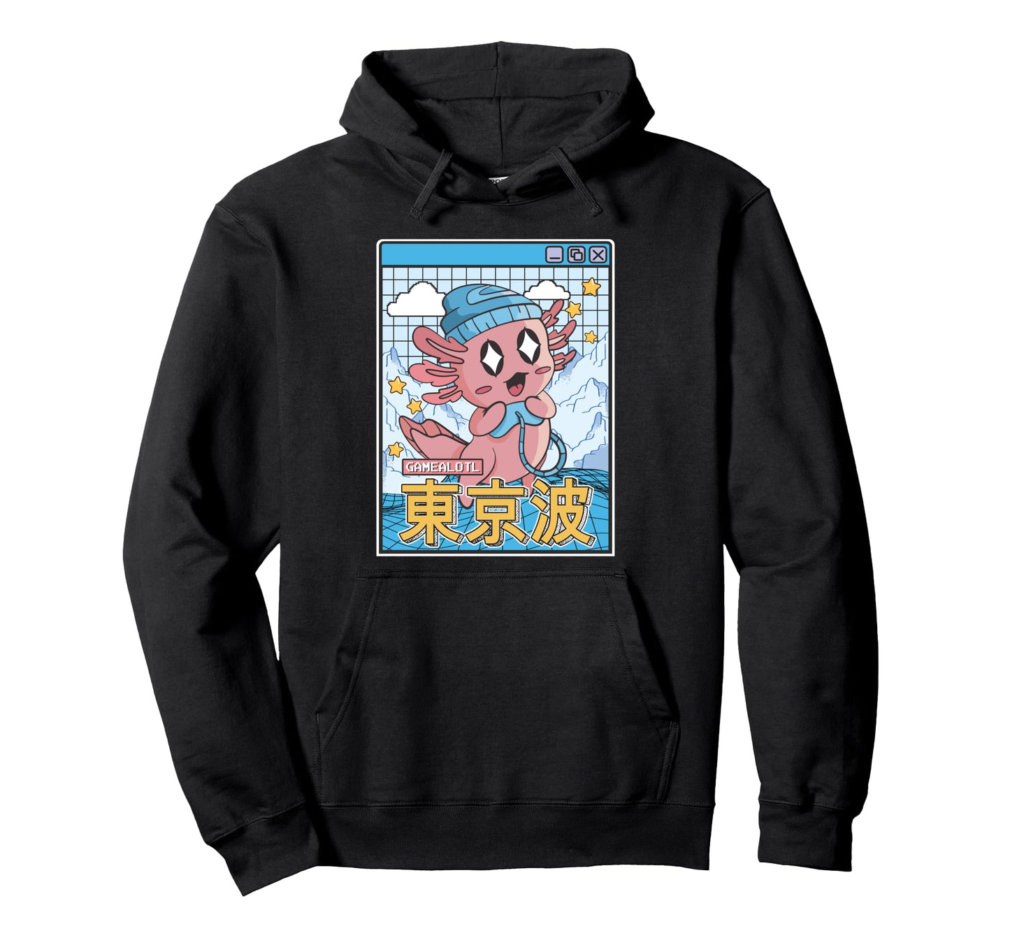 Happy Axolotl Gaming Vaporwave Aesthetic Hoodie - Aesthetic Graphic Unisex - T-Shirt, Sweatshirt, Hoodie