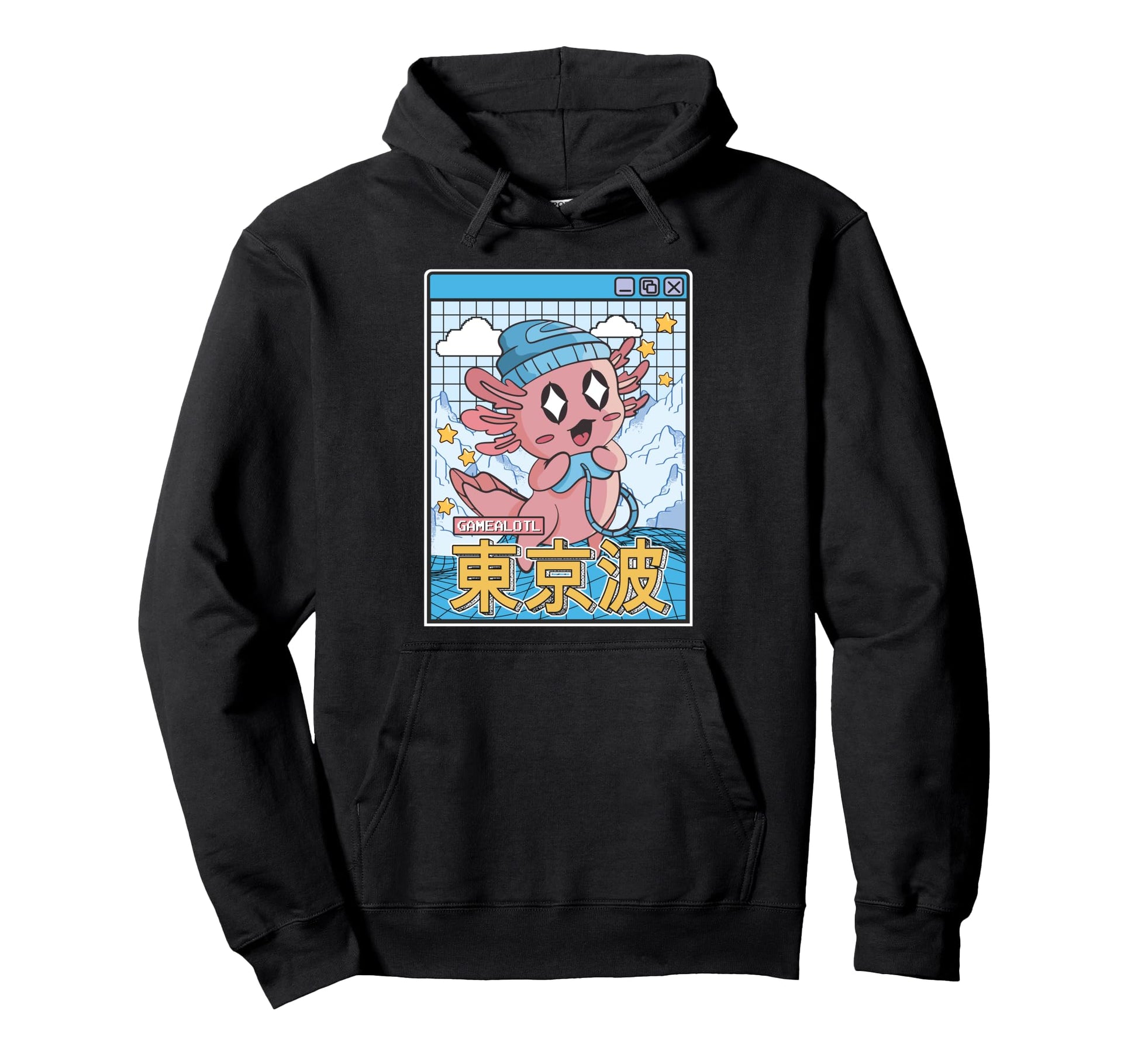 Happy Axolotl Gaming Vaporwave Aesthetic Hoodie - Aesthetic Graphic Unisex - T-Shirt, Sweatshirt, Hoodie