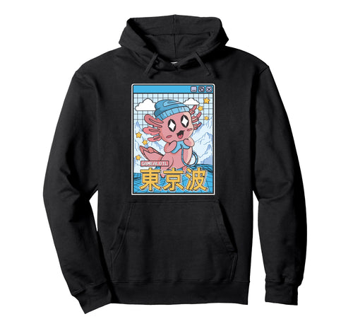 Happy Axolotl Gaming Vaporwave Aesthetic Hoodie - Aesthetic Graphic Unisex - T-Shirt, Sweatshirt, Hoodie