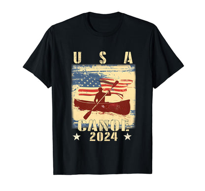Canoe Dad Usa Flag 2024 Fathers Day T-Shirt - Graphic Print Men Women - T-Shirt, Sweatshirt, Hoodie