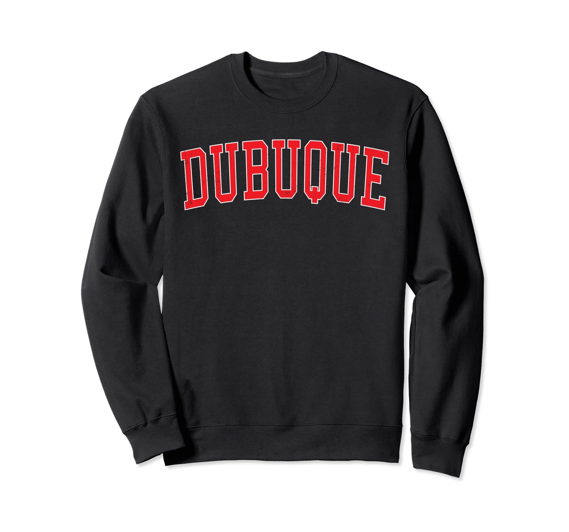Dubuque Ia Varsity Red Text Sweatshirt - Casual Everyday Wear for Adults - T-Shirt, Sweatshirt, Hoodie
