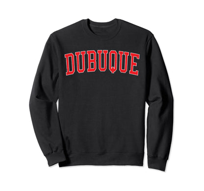 Dubuque Ia Varsity Red Text Sweatshirt - Casual Everyday Wear for Adults - T-Shirt, Sweatshirt, Hoodie