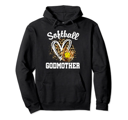 Softball Godmother Leopard Heart Mom Hoodie - Custom Art Print Men Women - T-Shirt, Sweatshirt, Hoodie