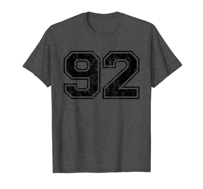 Number 92 Varsity Distressed Sport Team T-Shirt - Minimalist Print Unisex - T-Shirt, Sweatshirt, Hoodie